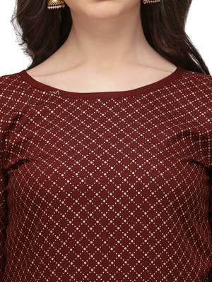 Women's Brown Rayon Foil Printed Stitched Anarkali Kurta(KTN-332 5