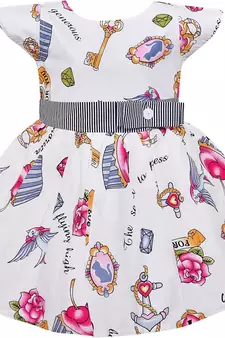 White cotton printed stitched   dress