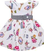 White cotton printed stitched   dress