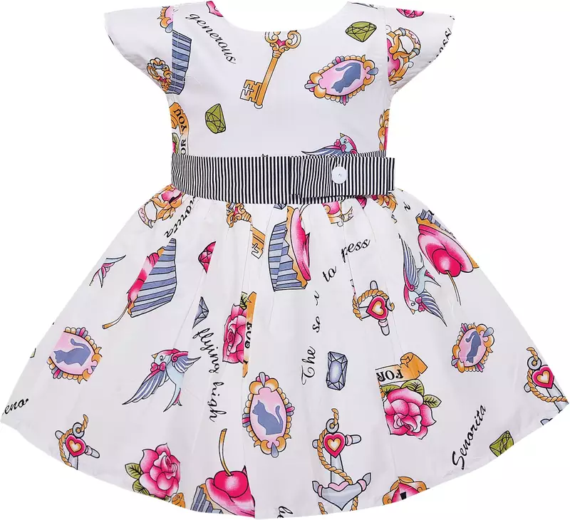 White cotton printed stitched   dress