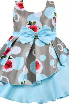 Blue satin printed stitched   dress