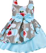 Blue satin printed stitched   dress