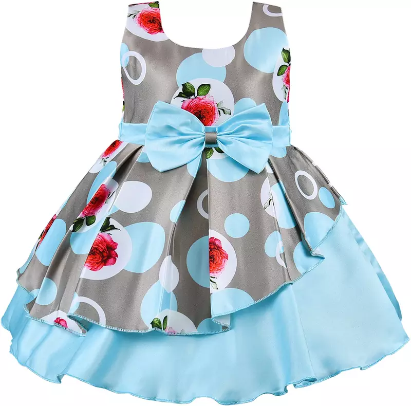Blue satin printed stitched   dress