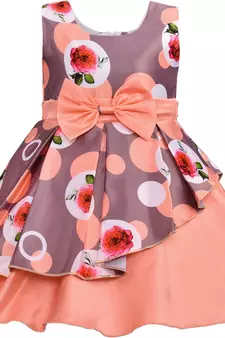 Orange satin printed stitched   dress