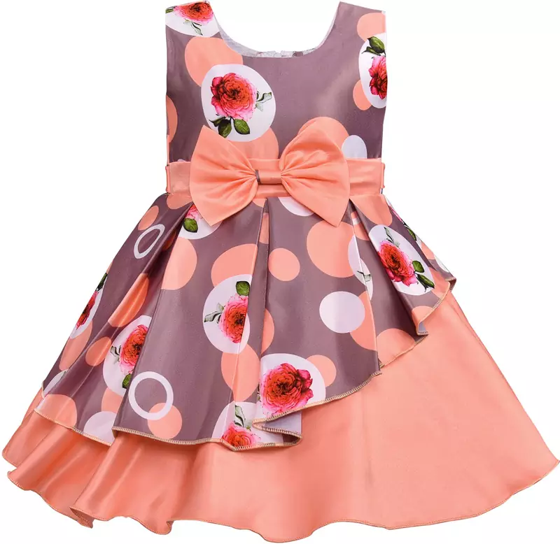 Orange satin printed stitched   dress