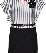 White Lycra  printed stitched   dress