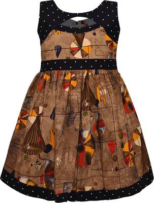 Brown cotton printed stitched   dress 1