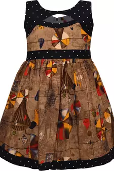 Brown cotton printed stitched   dress