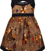 Brown cotton printed stitched   dress