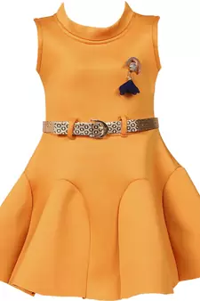 Yellow satin printed stitched   dress