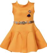 Yellow satin printed stitched   dress