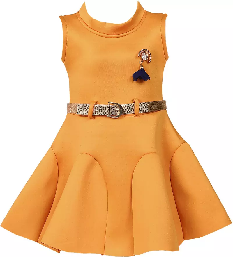 Yellow satin printed stitched   dress