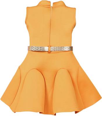 Yellow satin printed stitched   dress 3