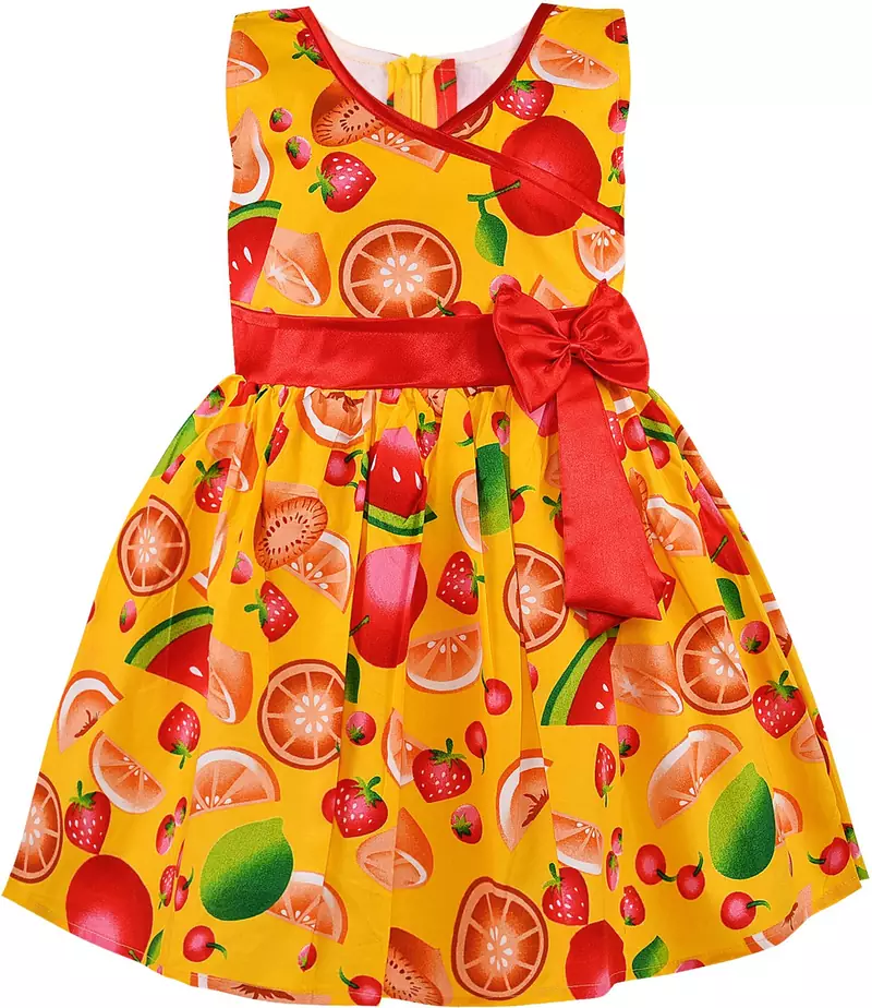 Yellow cotton printed stitched   dress