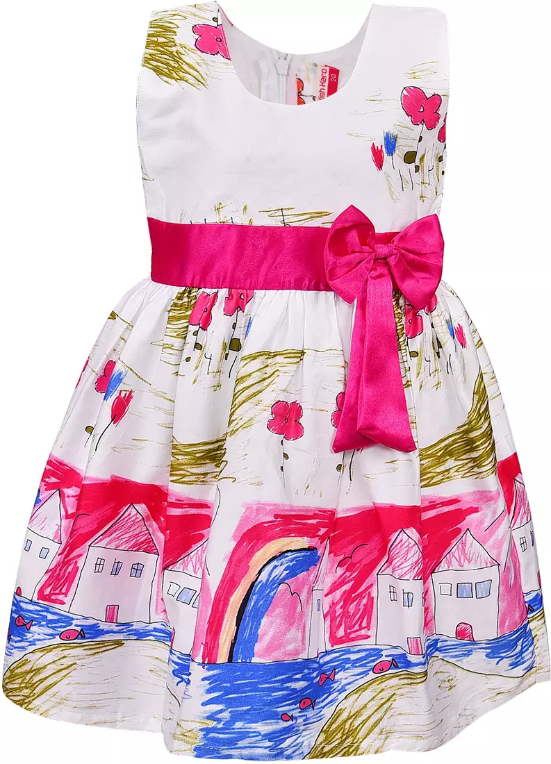 Pink cotton printed stitched   dress