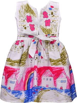 Pink cotton printed stitched   dress 2
