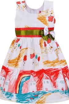 Orange satin printed stitched   dress