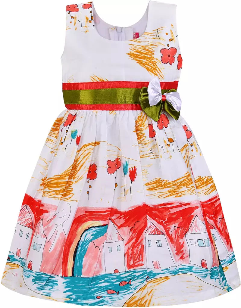 Orange satin printed stitched   dress