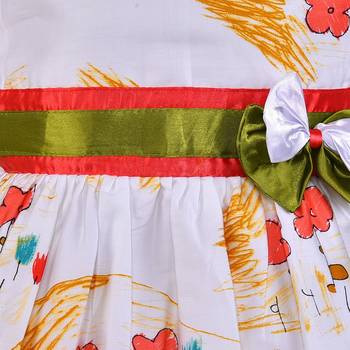 Orange satin printed stitched   dress 3