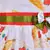 Orange satin printed stitched   dress