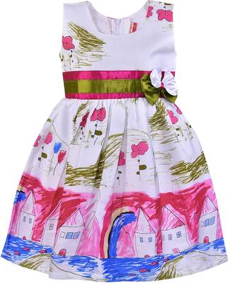 Pink satin printed stitched   dress 1
