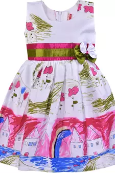Pink satin printed stitched   dress