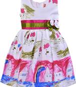 Pink satin printed stitched   dress