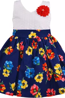 blue cotton printed stitched   dress