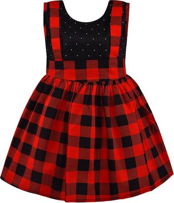Red cotton printed stitched   dress 1