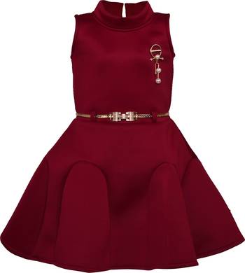 Maroon satin printed stitched   dress 1