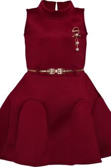 Maroon satin printed stitched   dress