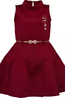 Maroon satin printed stitched   dress