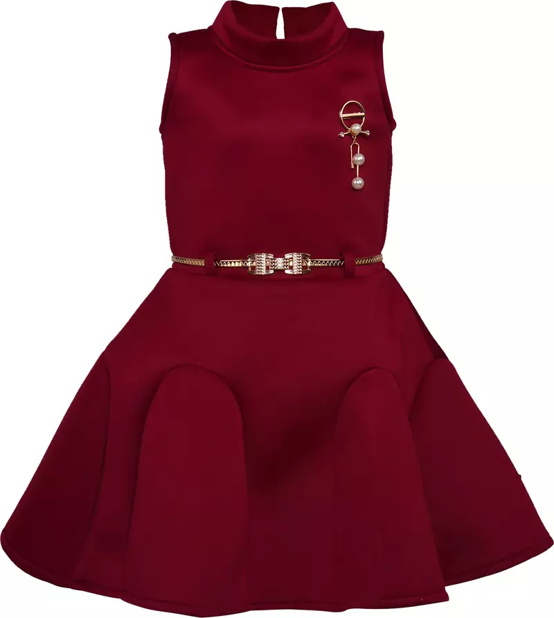 Maroon satin printed stitched   dress