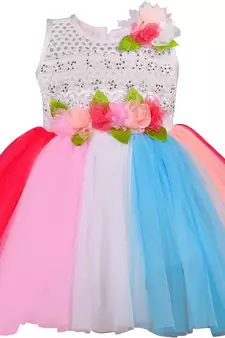 Multicolor Net printed stitched   dress