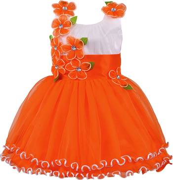Orange Net printed stitched   dress 1