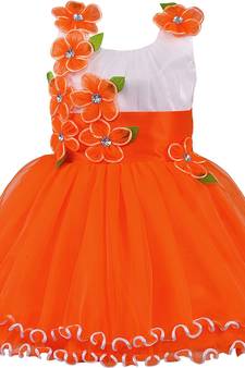 Orange Net printed stitched   dress