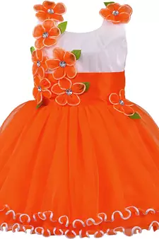 Orange Net printed stitched   dress