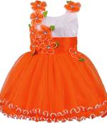 Orange Net printed stitched   dress