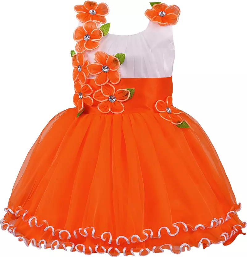 Orange Net printed stitched   dress