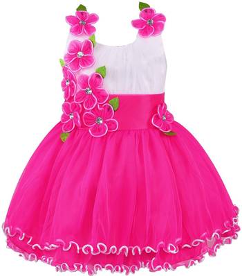 Pink Net printed stitched   dress 1