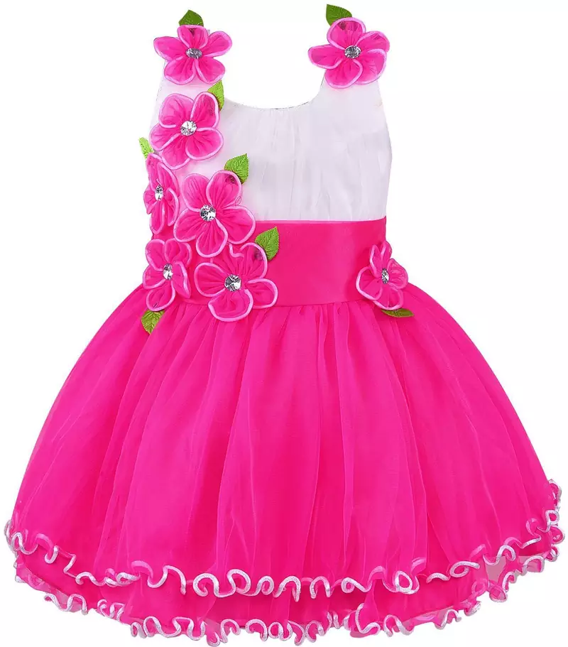 Pink Net printed stitched   dress