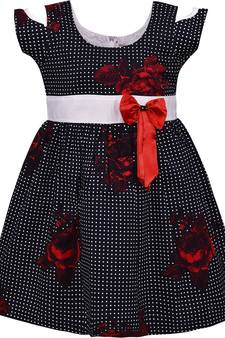 Black cotton printed stitched   dress