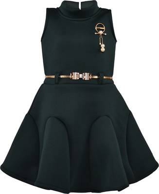 Green satin printed stitched   dress 1