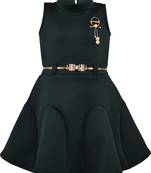 Green satin printed stitched   dress