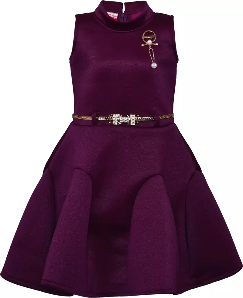 Purple satin printed stitched   dress