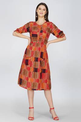 Red printed poly cotton short-dresses 1