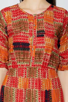 Red printed poly cotton short-dresses 3