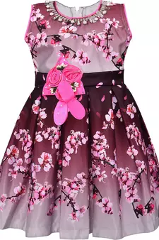 Pink satin printed stitched   dress