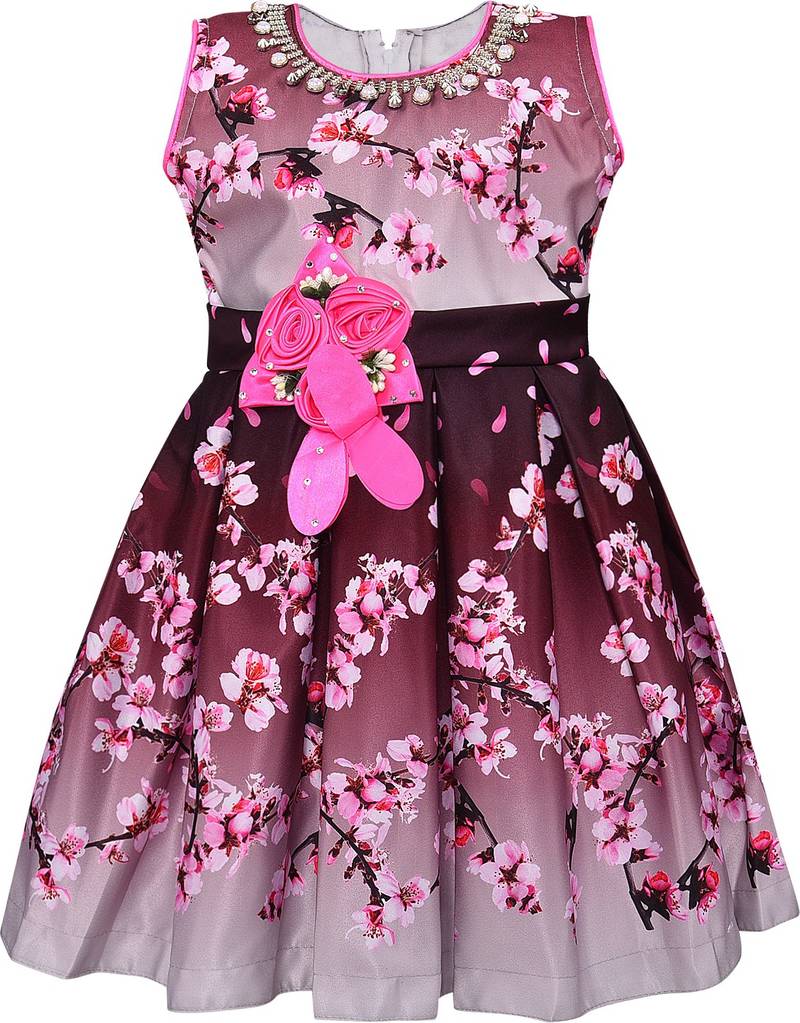 Pink satin printed stitched   dress