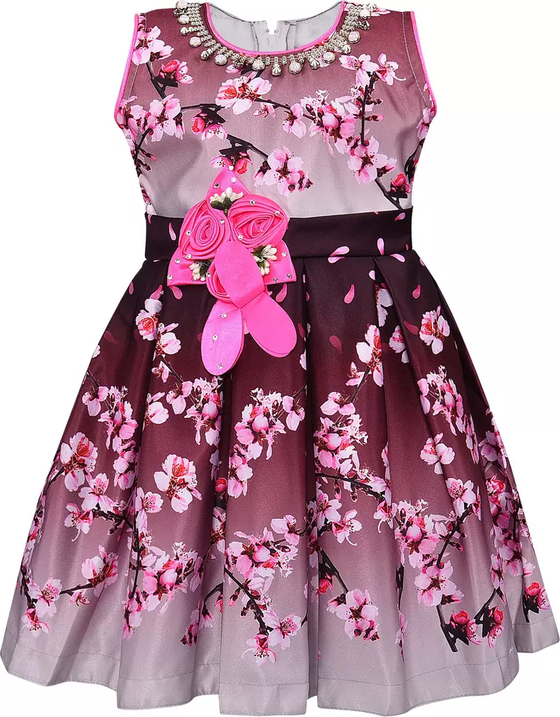 Pink satin printed stitched   dress